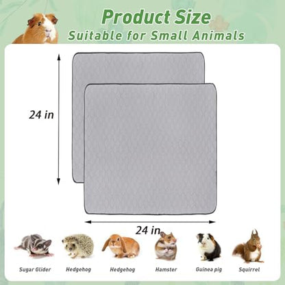 2Pack Guinea Pig Cage Liners, 24''X24'' Washable Guinea Pig Pee Pads, Non Slip Reusable Super Absorbent Guinea Pig Training Mat Bedding Fleece for Small Animals Hamster Rabbit Chinchilla Rat