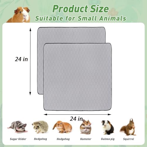 2Pack Guinea Pig Cage Liners, 24''X24'' Washable Guinea Pig Pee Pads, Non Slip Reusable Super Absorbent Guinea Pig Training Mat Bedding Fleece for Small Animals Hamster Rabbit Chinchilla Rat