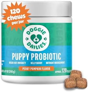 Doggie Dailies Puppy Probiotic Soft Chews, Digestive, Pumpkin, 120 Count
