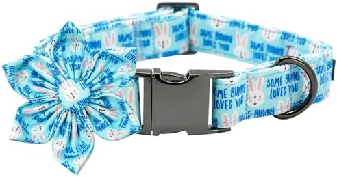 Dog Collar - Easter Day Dog Collars with Flower for Dogs Flowers Bunny Print Adjustable Girl Pet Gift Collar for Medium Small Large Dogs