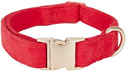 Soft Corduroy Fibric Dog Collar with High Grade Metal Buckle, for Large Dogs.(Red,Large:17-26")