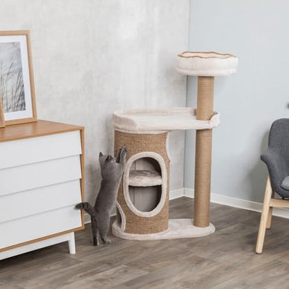 Trixie Falco 46-in Cat Tower, Sisal Scratching Posts, 2-Story Cat Condo, Plush Platforms, Removable Bed, Brown, 117 cm