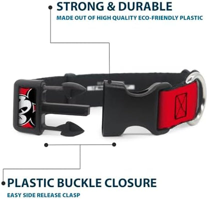 Buckle-Down Mickey Mouse Expressions Red/Black/White Plastic Clip Collar, Narrow Medium/7-13"