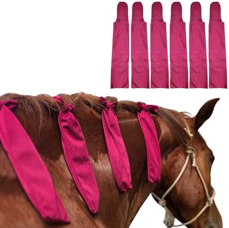 Horse Mane Bags for Horses, Set of 6 Handmade Lycra Mane Bags, Helps Reduce Tangles, Breakage & Rubbing, Washable Braided Mane Covers for Longer, Healthier Manes, Ranch Hand (Burgundy)