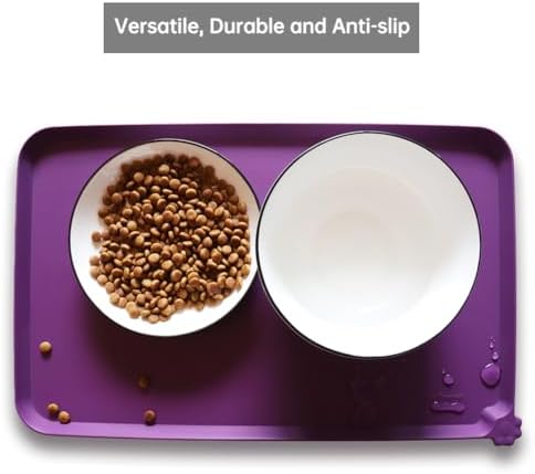 Hoki Found Waterproof Pet Feeding Mats with High Lips, Multiple Size and Colors for Dogs, Cats & Others -Eggplant