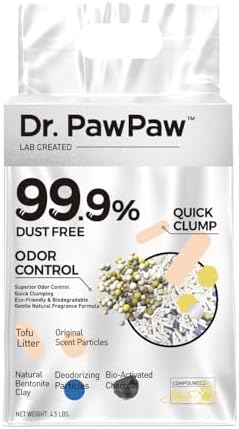 Tofu Cat Litter, Dr. PawPaw Clumping Cat Litter, Natural Tofu Scent 4.5 lb, Dust-Free Keep Kitty Tidy, Superior Odor Control Keep Step Fresh