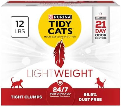Purina Tidy Cats Lightweight Cat Litter, Low Dust, Clumping, Odor Control 24/7 Performance Multi Cat Litter, Clean Linen Scent, 12 lbs