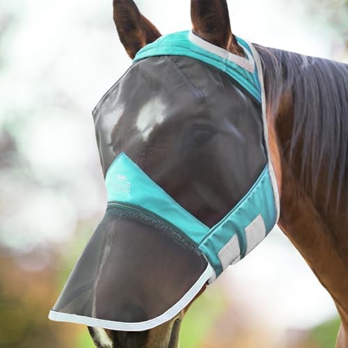 Harrison Howard CareMaster Pro Luminous Horse Fly Mask Large Eye Space Full Face Standard with Nose No Ears Summer Mint M