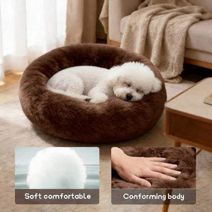 Comfort Donut Dog Bed for Small Dogs, Cat Bed & Pet Bed for Indoor Use, Medium Size with Soft Plush, Round Dog Beds for Large Dogs and Cats (Coffee, 20''Lx20''Wx8''Th)