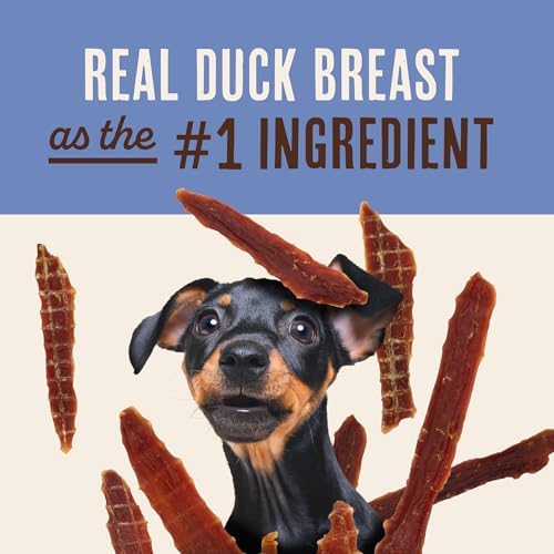 Waggin' Train Duck Jerky Dog Treats for Dogs with Sensitive Stomachs, Made with 100% Real Duck Breasts, Three All-Natural Ingredients, High Protein Dog Treat, Easily Digestible for Dogs, 12 oz. Pouch