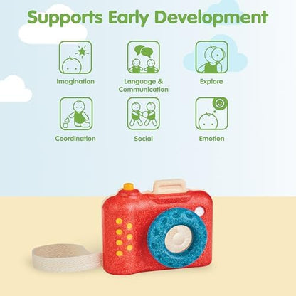 PlanToys® My First Wooden Toy Camera for Toddlers Ages 18+ Months Pretend