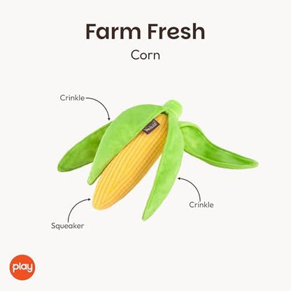 P.L.A.Y. Cute Plush Dog Toys - Vegetable Themed Durable Squeaker Crinkle Plush Chew Toy, Great for Puppies & Small, Medium, Large Dogs - Machine Washable, Recycled Materials (Farm Fresh Corn)