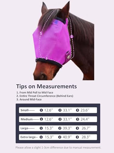 Harrison Howard Reinforced Horse Fly Mask with Mirror PVC Brow Support, Enhanced Eye Space, UV Protection Purple S