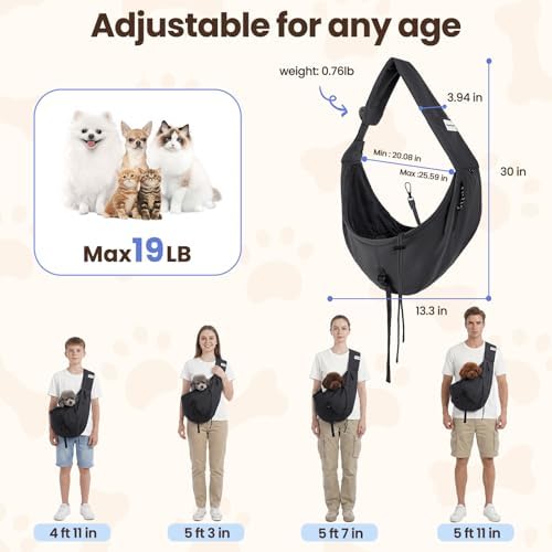 Dog Sling Carrier for Small Dogs & Cats,Pet Carrier Sling Bag with Adjustable Straps,Comfortable & Secure Travel Crossbody Bag for Puppies Up to 19lb,Airline Approved pet Carrier (Black)