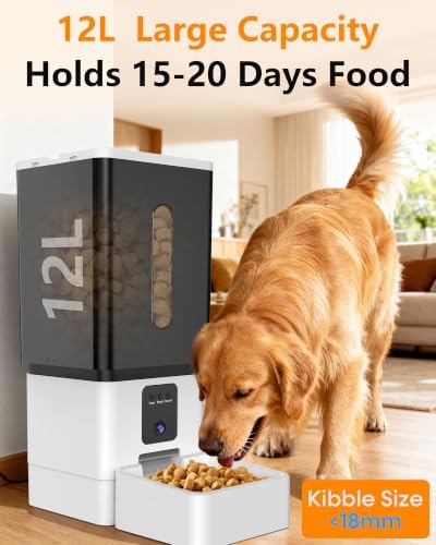 Large Breed Automatic Dog Feeder: 12L/50 Cups for 20-Days Food