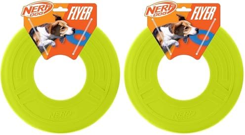 Nerf Dog Atomic Flyer Outdoor Dog Toy, 10 Inch Flying Disc Dog Fetch Toy, Rubber Dog Toy for Medium Dogs and Large Dogs, Green (Pack of 2)