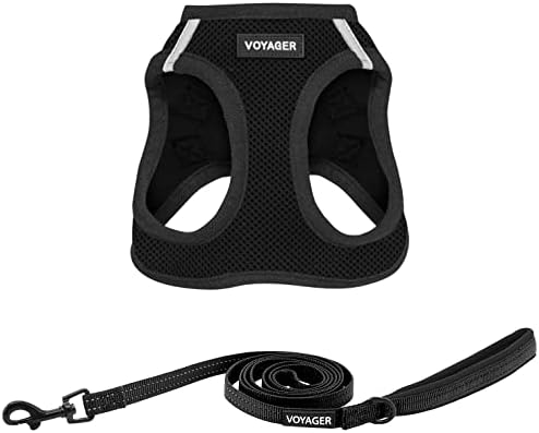 Best Pet Supplies Voyager Step-in Air All Weather Mesh Harness and Reflective Dog 5 ft Leash Combo with Neoprene Handle, for Small, Medium and Large Breed Puppies - Black, L