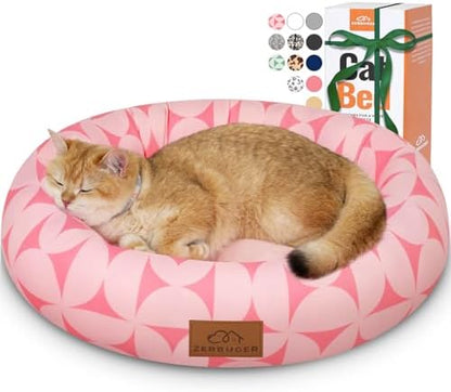 Zerbuger 20in Pink Pattern Round Dog Bed Sofa for Dogs Cats, Washable