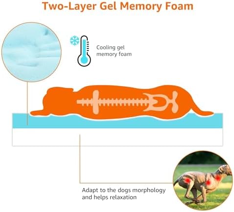 Amazon Basics Washable Dog Bed with Cooling Gel Memory Foam, Pressure-Relief Support for Dogs up to 120lbs, Non-Slip Bottom, Removable Cover, Giant Sized (50" x 34"), Grey