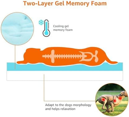 Amazon Basics Washable Dog Bed with Cooling Gel Memory Foam, Pressure-Relief Support for Dogs up to 120lbs, Non-Slip Bottom, Removable Cover, Giant Sized (50" x 34"), Grey