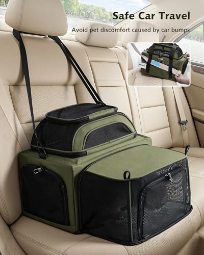 Pecute Top Expandable Airline Approved Pet Carrier for Cats, Olive Green