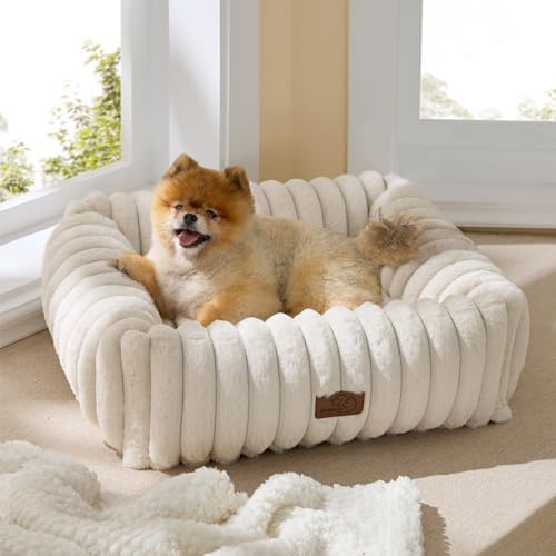 Bedsure ComfyFleece™ Cute Dog Bed for Small Medium Dogs Washable,25in Cream