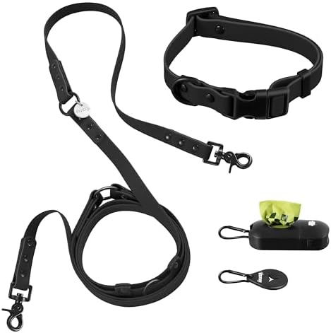 WLK1004I-5SET Luna Small 8FT Adjustable 6-in-1 Waterproof Hands-Free Leash and Collar with LED Flashlight, Bag Dispenser, and Poop Bag Holder, Bitters