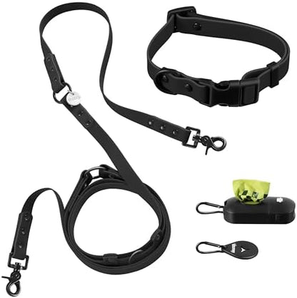WLK1004I-5SET Luna Small 8FT Adjustable 6-in-1 Waterproof Hands-Free Leash and Collar with LED Flashlight, Bag Dispenser, and Poop Bag Holder, Bitters