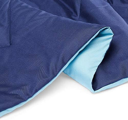 Amazon Basics Soft Reversible Lightweight Microfiber Comforter, Washable, Warm All Season Blanket, Full/Queen, Navy/Sky Blue