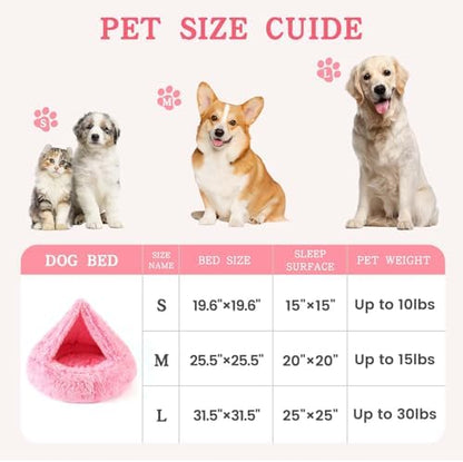 NOYAL Calming Donut Dog Bed, Hooded Cave with Blanket