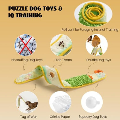 Nocciola EEL Squeaky Dog Toy, Tough No Stuffing Toy for Tug of War, Puppy Interactive Puzzle Fun to Keep Them Busy, Cognitive Crinkle Dog Toy for Large Medium Small Breed, Blue&Yellow