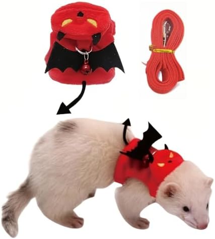 Small Animal Harness and Leash Set, Adjustable Escape-Proof Ferret Harness Vest for Adult Ferret, Meerkat, King Squirrel & Fancy Rat, Soft Comfortable Pet Walking Harness with Red Leash