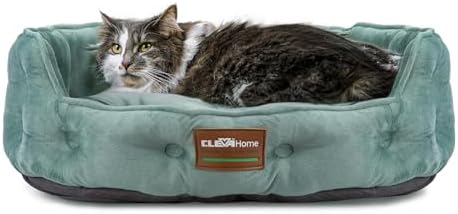 ClevaHome Cat Dog Bed for Small Pets up to 15lbs - Round Cat Beds for Indoor Cats, Machine Washable Comfortable Pet Bed for Puppy and Kitten with Non-Slip Bottom (Washed Green)