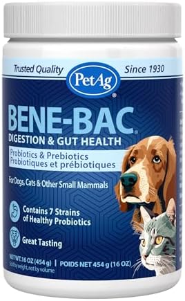 PetAg Bene-Bac - 1 lb Powder - Probiotics for Dogs, Cats, Exotic & Wildlife Mammals