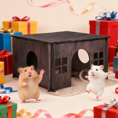 Wooden Guinea Pig Hideout, Guinea Pig House Small Rabbit,Hideout with Multiple Windows, Small Animal House Bunny House Hideaway Castle Habitat for Guinea Pigs, Hamster, Chinchilla