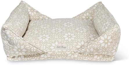 Fringe Studio Sevilla Tile Desert Sand 30" W x 23" D x 9.5" H Medium Mase Modern Cuddler Pet Bed, 100% Cotton Canvas Exterior w/Overfilled Bolster, Machine Washable, PetShop Collection (752002)