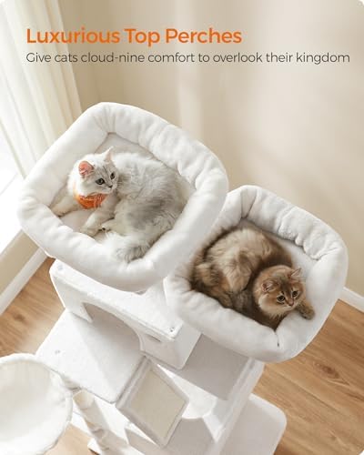 Feandrea Cat Tree, 81.1-in Large Cat Tower, Multi-Level Condo, Cream White