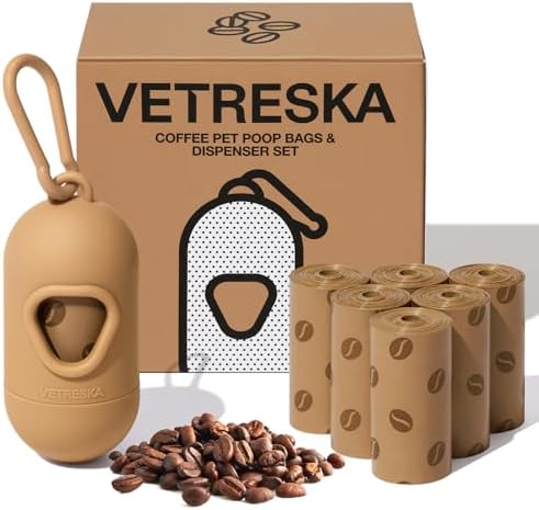 VETRESKA Dog Poop Bags Dispenser with Coffee Scented Waste Bags, 105 Counts
