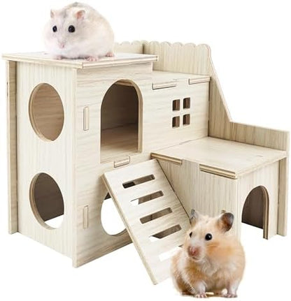Hamster House, Tiny House with Slide House, Double-Decker Hut, Hamster Cage Accessories, Small Animal Habitat Decor for Small Hamster
