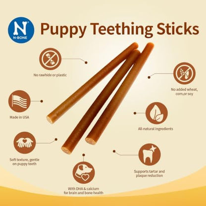 N-Bone Puppy Teething Sticks, Chicken Flavor, Natural Puppy Chew Sticks & Teething Treats, SQF Certified, Made with Rice Flour for Easy Digestion, Calcium Enriched (3.7oz)