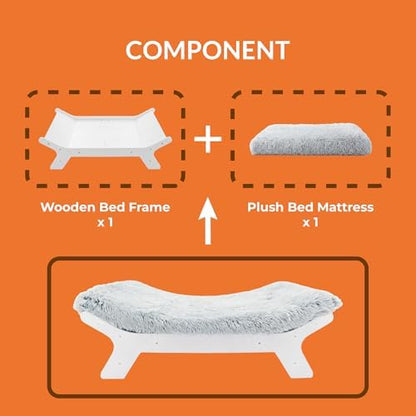 Muihood Elevated Wood Dog Bed Frame with Foam Mattress, WoodPattern, M
