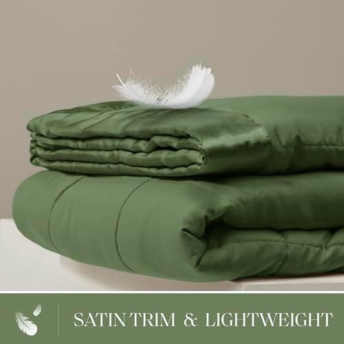 Madison Park Down Alternative Twin Size Blanket for Bed, Satin Trim, Green