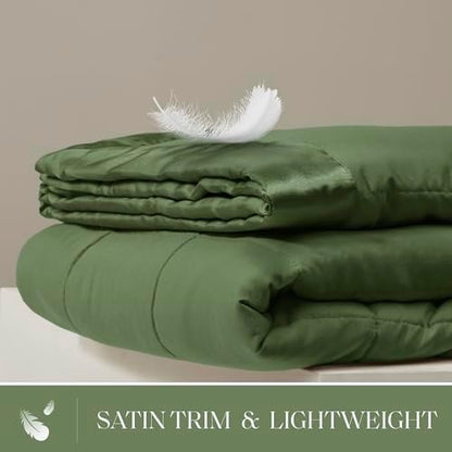 Madison Park Down Alternative Twin Size Blanket for Bed, Satin Trim, Green