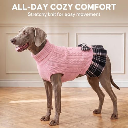 KYEESE Dog Sweater Dress for Large Dogs Turtleneck Thick Knit Pullover