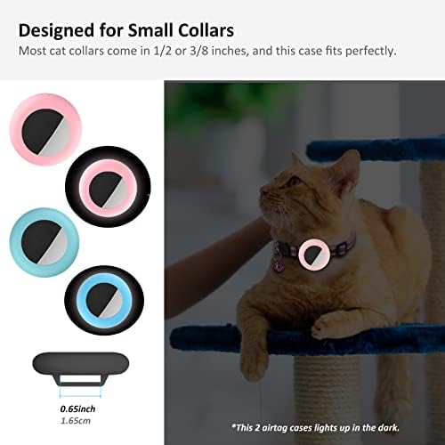 2022 AirTag Cat Collar Holder, Small AirTag Compatible, 2Pack Waterproof Case Cover for Pet Collar Within 3/8 inch (Luminous Pink&Luminous Blue)
