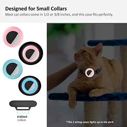 2022 AirTag Cat Collar Holder, Small AirTag Compatible, 2Pack Waterproof Case Cover for Pet Collar Within 3/8 inch (Luminous Pink&Luminous Blue)
