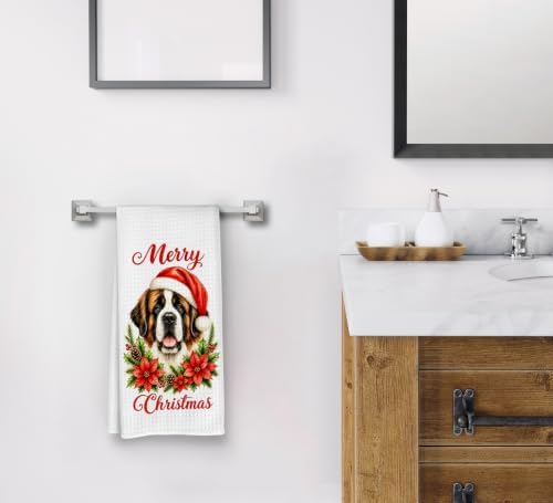 Christmas Saint Bernard Kitchen Dish Towels Dishcloth 16x24 Inches