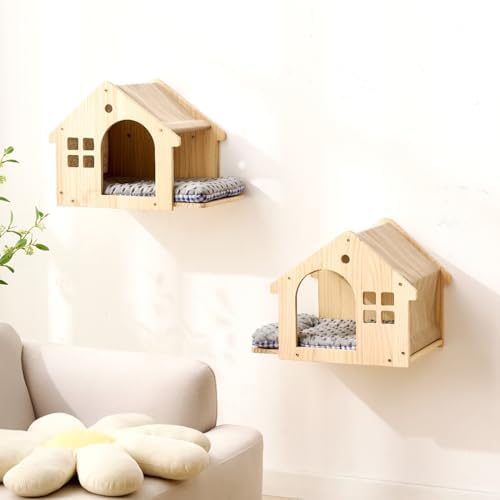 SHENGOCASE 2-Pack Natural Wood Cat Wall House Bed