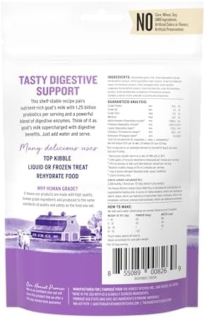 The Honest Kitchen Instant Goat’s Milk with Probiotics for Dogs and Cats, Human Grade Powder Drink Mix, Digestive Health Support, Food Topper or Treat, Just Add Water, 5.2 oz Pouch Makes 60 oz