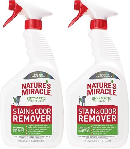 Nature’s Miracle Stain and Odor Remover Dog, 32 Ounces, Everyday Mess Enzymatic Odor Control Formula (Pack of 2)